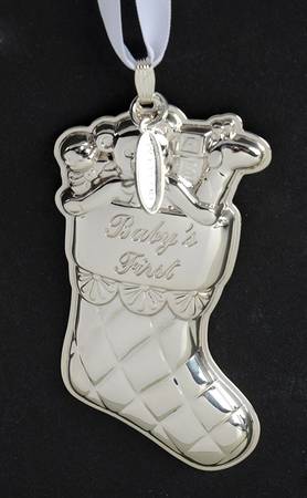 Babys First Christmas-Sterling Stocking With Date Tag-3 1/2"H - Boxed