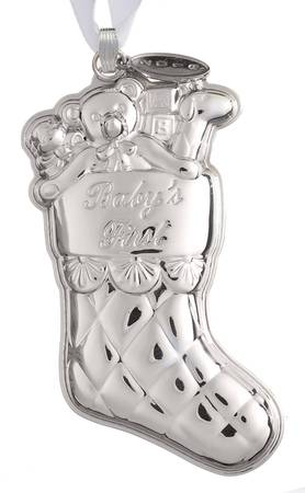 Babys First Christmas-Sterling Stocking With Date Tag-3 1/2"H - Boxed