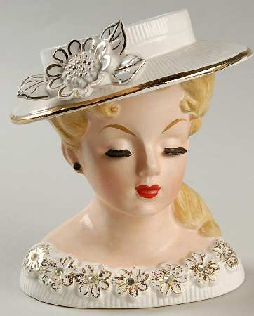 Rubens Miscellaneous Head Vase Wht Hat & Dress Blonde - No Box