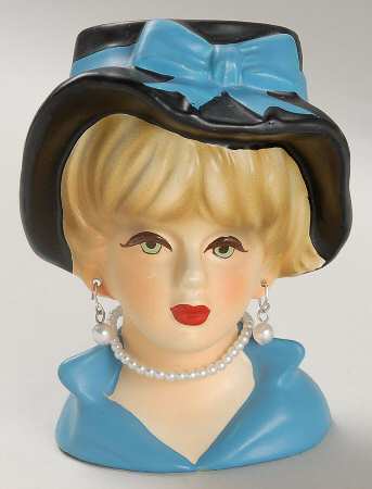 Rubens Miscellaneous Head Vase Lady Blk Hat Blue Dress Pierce - No Box
