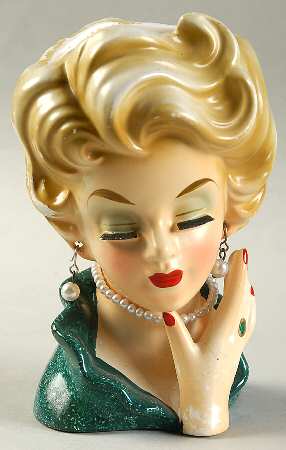 Rubens Miscellaneous Head Vase Lady Blonde Grn Drss Pierced E - No Box