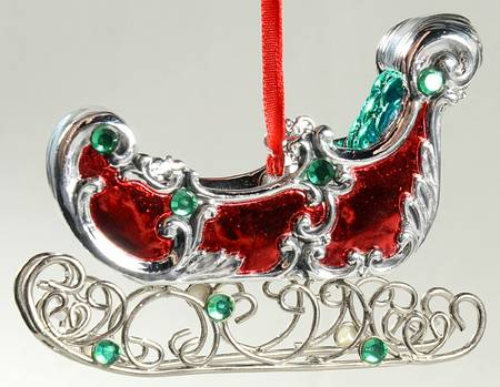 Reed & Barton Christmas Ornament Sleigh With Jewels - Boxed