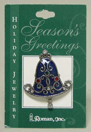 Roman Christmas Jewelry Enamel Bell Pin - No Box