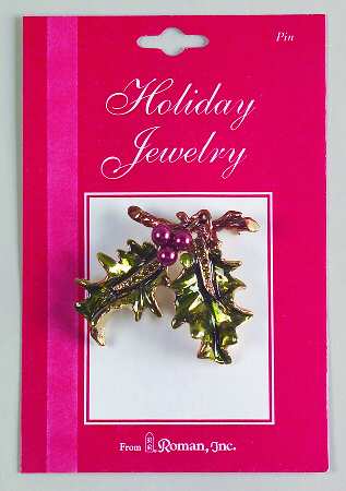 Roman Christmas Jewelry Holly & Berry Pin - No Box