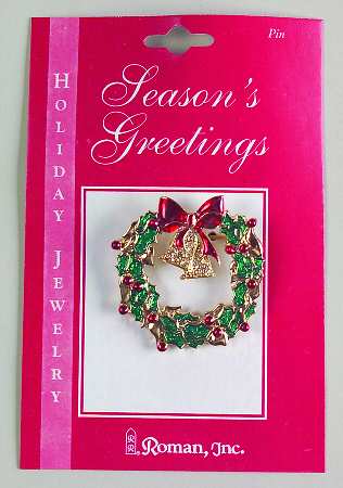 Roman Christmas Jewelry Wreath With Bells Pin - No Box