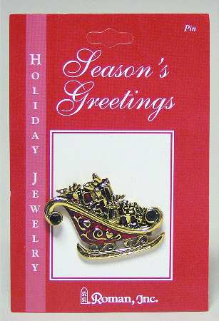 Roman Christmas Jewelry Victorian Sleigh Pin - No Box