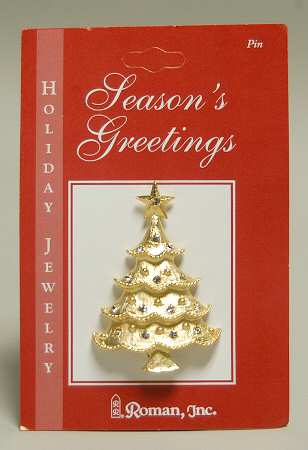 Roman Christmas Jewelry Jeweled Tree Pin-Inset Jewels - No Box