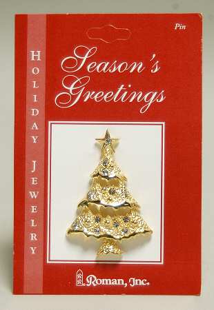 Roman Christmas Jewelry Jeweled Tree Pin-Pierced - No Box