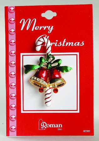 Roman Christmas Jewelry Bells With Candy Cane - No Box