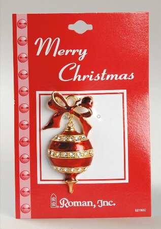 Roman Christmas Jewelry Red Stripe Ball Pin - No Box