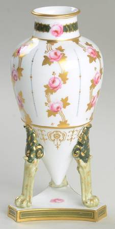 Royal Crown Derby Giftware Flowered Vase On Green Legs - No Box