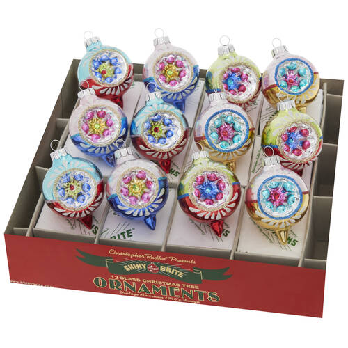 Shiny Brite Ornaments Decorated Reflector Rounds-Christmas Con - Boxed