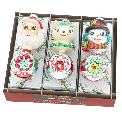 Shiny Brite Ornaments Figure Rounds Festive Fete - Boxed