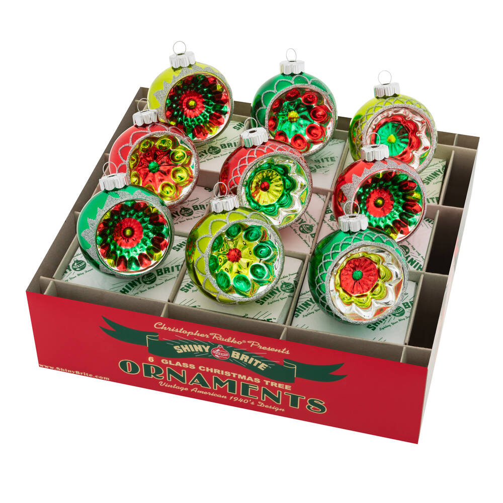 Shiny Brite Ornaments Reflector Rounds-Holiday Splendor - Boxed