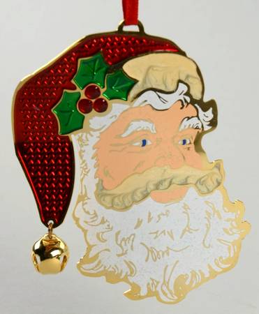 Champleve Ornaments Santa Head With Jingle Bell - With Box