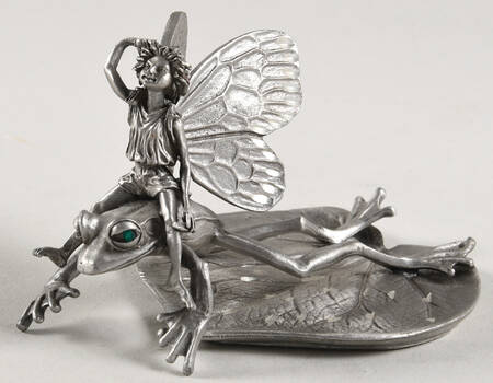 Rawcliffe Pewter Figurine Frog And Fairy On Leaf - No Box