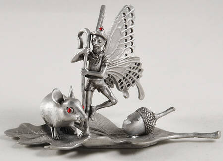 Rawcliffe Pewter Figurine Mouse And Fairy On Leaf With Acorn - No Box