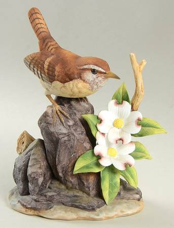Sadek Bird Figurines Carolina Wren With Dogwood - With Box