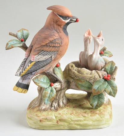 Sadek Bird Figurines Cedar Waxwing With Babies - No Box