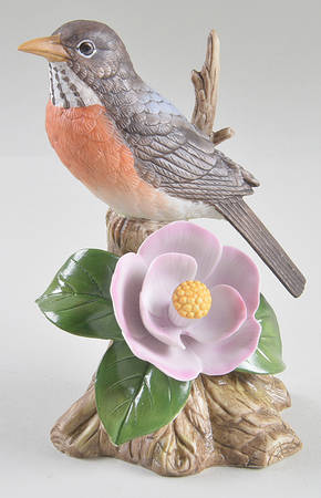 Sadek Bird Figurines Robin-With Pink Flower - No Box