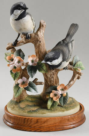 Sadek Bird Figurines Black-Capped Chickadee W/ Apple Blossoms - No Box