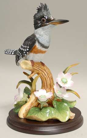 Sadek Bird Figurines Belted Kingfisher With Tiger Lilies - Boxed