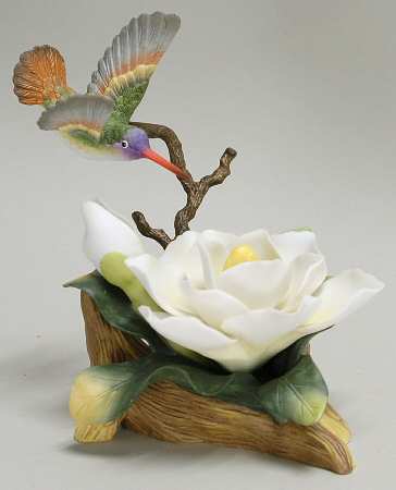 Sadek Bird Figurines Hummingbird With White Magnolia - Boxed