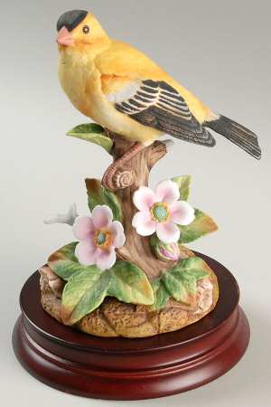 Sadek Bird Figurines Goldfinch With Wild Rose - No Box