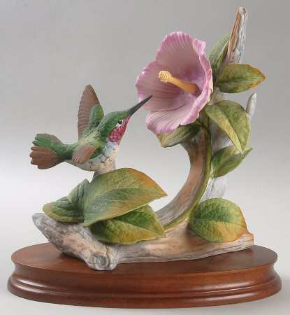 Sadek Bird Figurines Hummingbird With Pink Hibiscus - No Box
