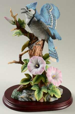 Sadek Bird Figurines Blue Jay With Morning Glories - No Box
