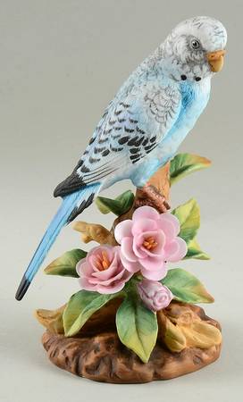 Sadek Bird Figurines Blue Parakeet With Cherry Blossoms - With Box Bx317