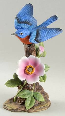 Sadek Bird Figurines Bluebird With Wild Roses - No Box