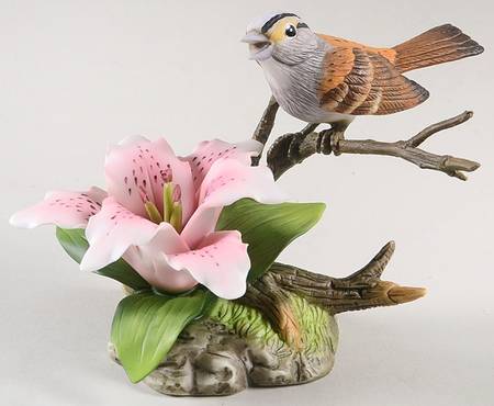 Sadek Bird Figurines Pink Lily With Sparrow - No Box