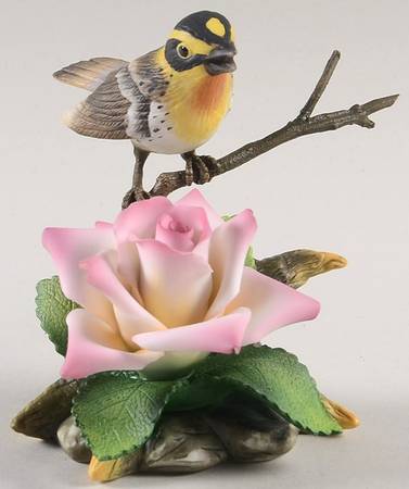 Sadek Bird Figurines Mauve Rose With Warbler - No Box