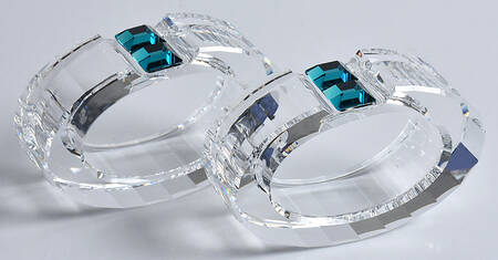 Rainbow Napkin Rings Blue Zircon-Set Of 2 - With Box