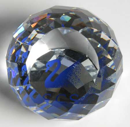 Swarovski Paperweights Dealer Round Paperweight-Blue Swan - With Box