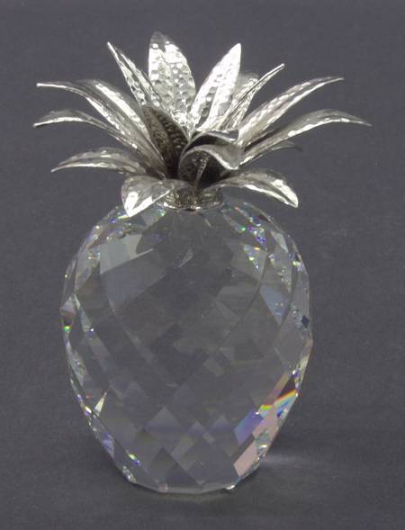 Sparkling Fruit Pineapple-Large Rhodium Hammered Leaves - No Box