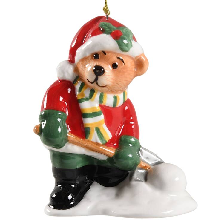 Christmas Tree Ornaments Teddy Bear Shoveling Snow - Boxed