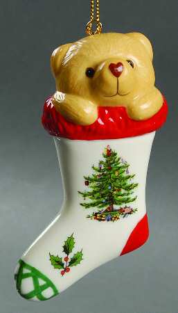 Christmas Tree Ornaments Teddy Bear In Stocking - No Box