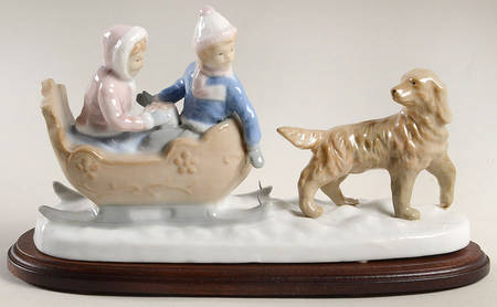 Paul Sebastian Figurines Children On Sleigh - No Box