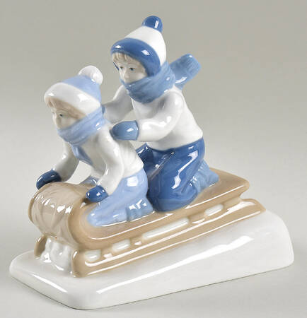 Paul Sebastian Figurines Boy And Girl On Sled - No Box