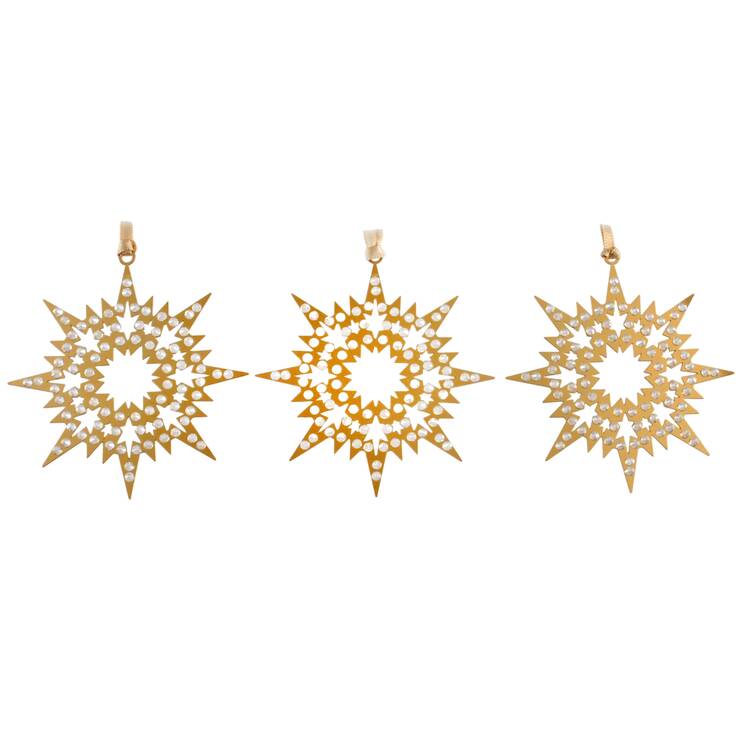 Swarovski Ornaments Crystal Pixel Star-Gold Set Of 3 - No Box
