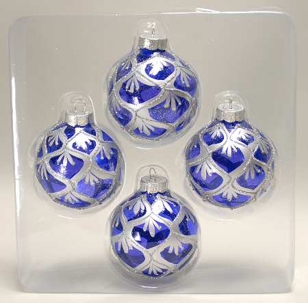 Season's Designs Ornaments 3 1/2" Ball-Blue And Silver - Boxed