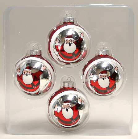 Season's Designs Ornaments 3 1/2" Ball-Red & Silver Santa - Boxed