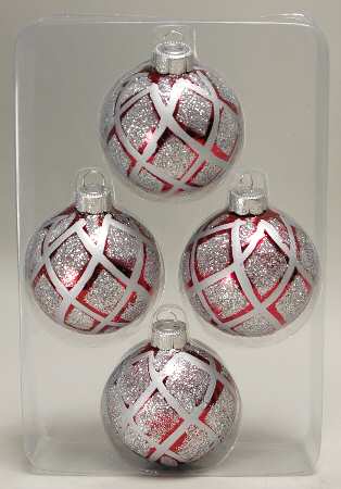 Season's Designs Ornaments 3" Ball-Red W/ Silver Diamonds - Boxed