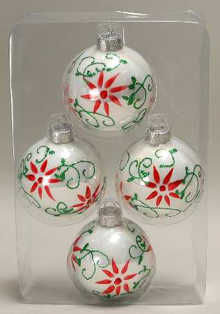 Season's Designs Ornaments 3" Ball-White W/ Poinsettias - With Box
