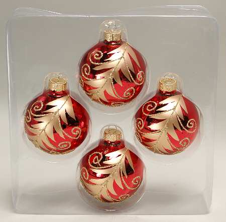 Season's Designs Ornaments 3 1/2" Ball-Red W/ Gold Tree - Boxed