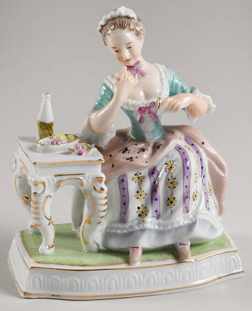 Shafford Figurines Woman At Table W/Fruit & Wine - No Box