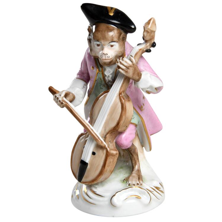 Sitzendorf Figurines Monkey With Cello Bass - No Box by Sitzendorf Porcelain