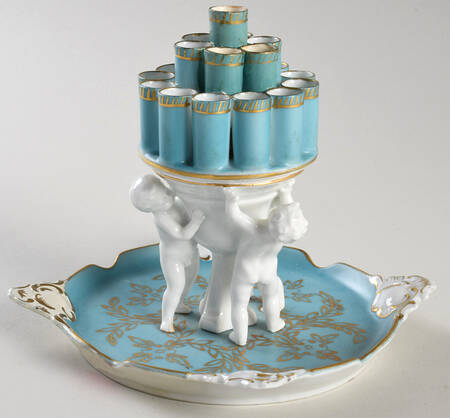 Saxonian Dresden Figurines Cherub Cigarette Holder-Aqua - No Box